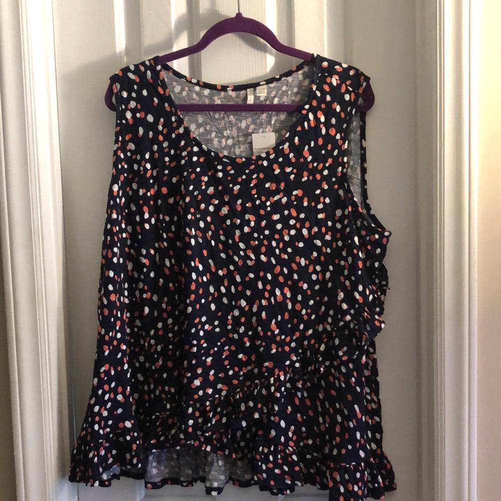 NWT Cato sleeveless faux wrap top with ruffle edges